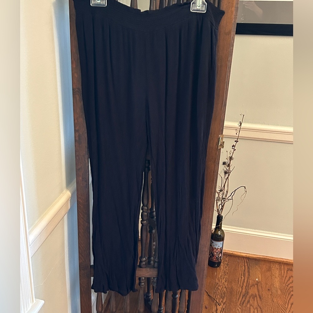 Women's Black Crinkle Pants Size XXL Smocked Waist